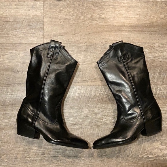 Zara black leather Cowboy boots 6 - Picture 2 of 10